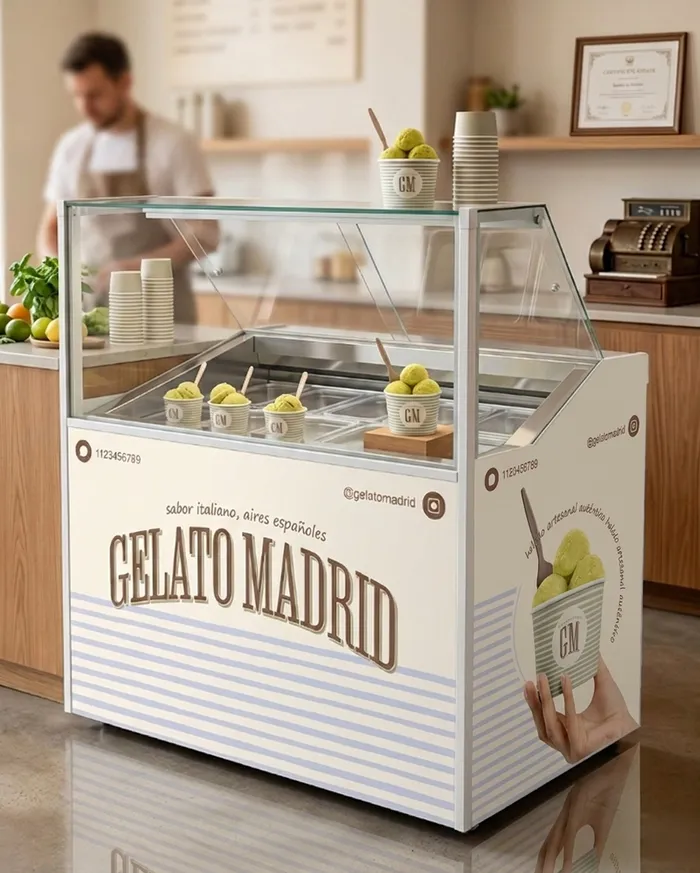 Mostrador de Gelato Madrid en la tienda