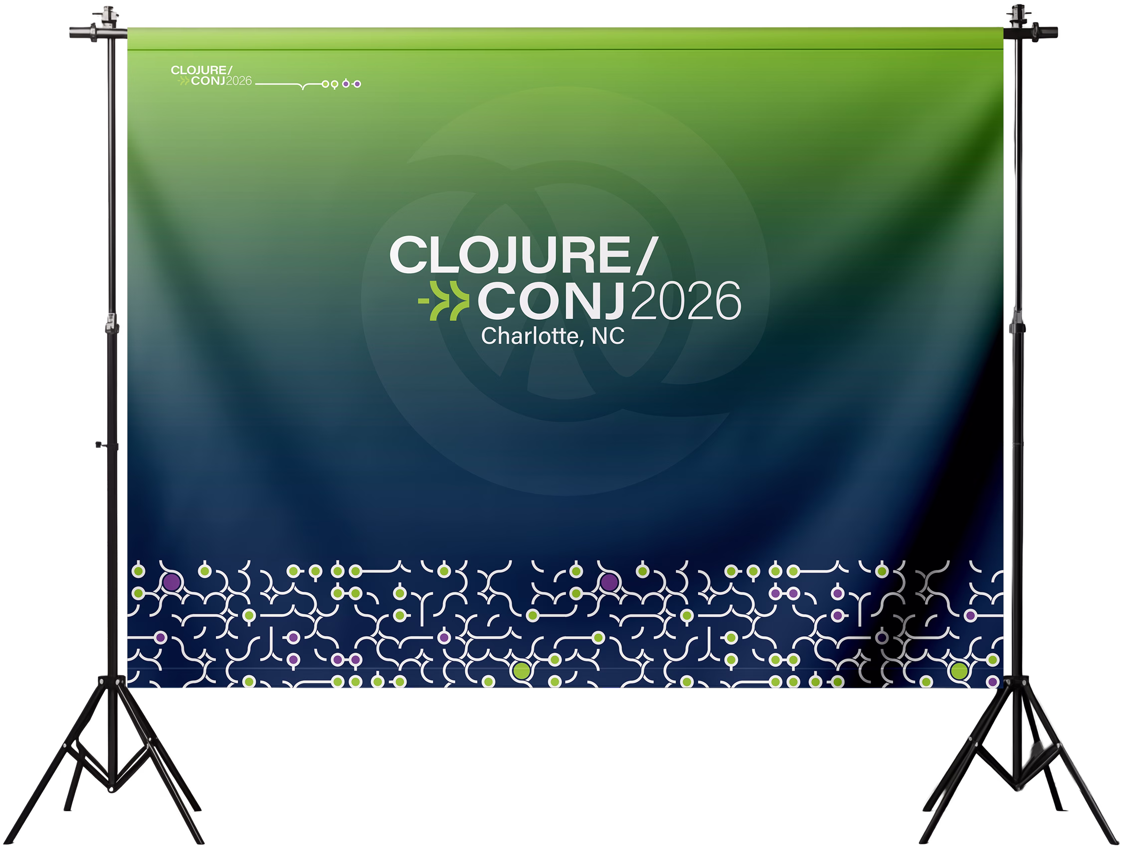Banner institucional de Clojure/Conj 2026 en un backdrop